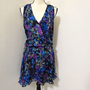 MM COUTURE by miss me Sleeveless 100% Silk Floral Romantic Fairy Dress L Black